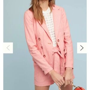 Anthropologie Seaboard Linen Blend Blazer Pink‎ Jacket Academia Clueless Preppy